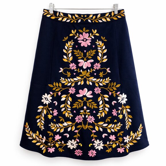 Boden 8R Eyre Floral Embroidered Cotton Midi Skirt | Side Pockets - Picture 2 of 6